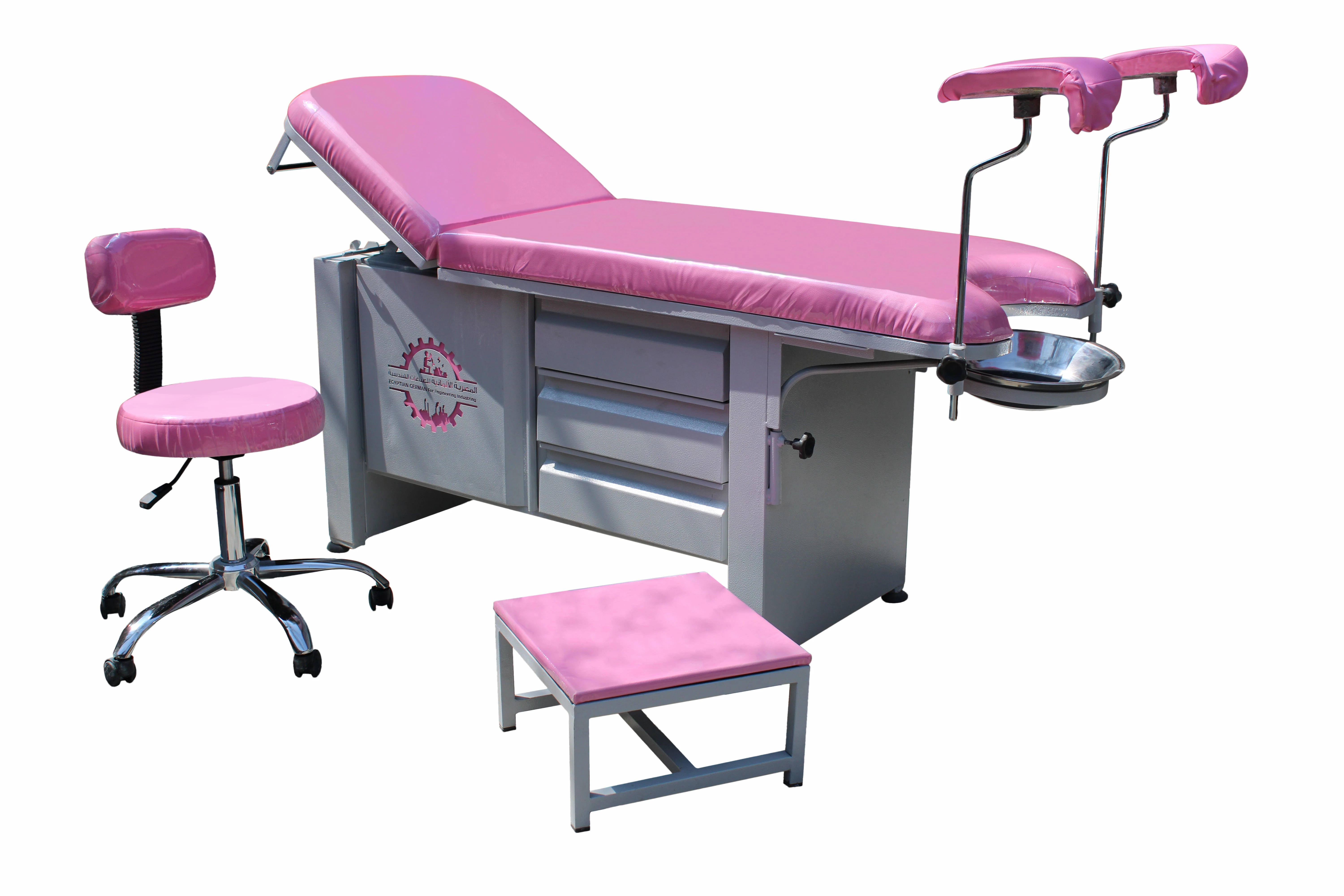 طقم عيادة نساء المصرية بوحدة أدراج ( 2 قطعة ) بالسلم و كرسي طبيب